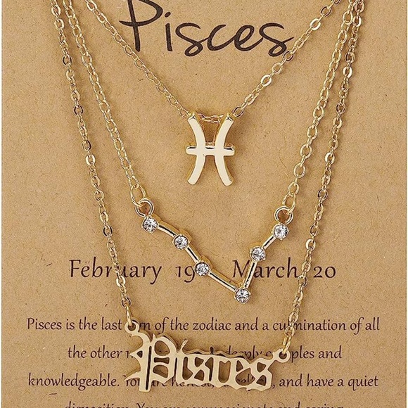 3pcs Gold Pisces Zodiac Sign Necklace - Picture 1 of 4